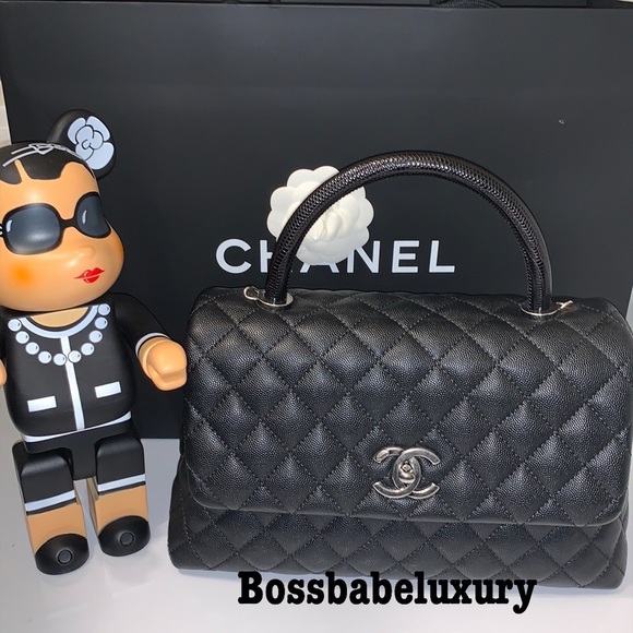 Auth Chanel Paris Coco top handle grained caviar classic black flap shoulder bag - Picture 7 of 8